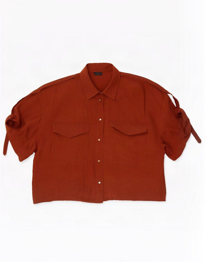 Zara Mujer Camisa Oversize Manga Corta UK 44 Lyocell Marrón Medio