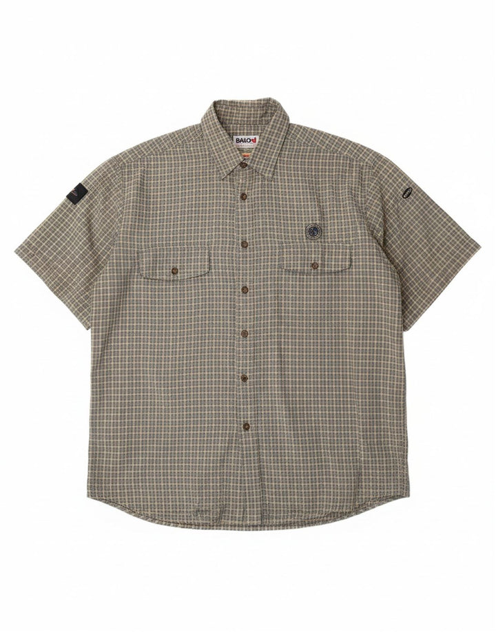 BAILO Mens Short Sleeve Shirt Size 42 Large Green Check Polyamide