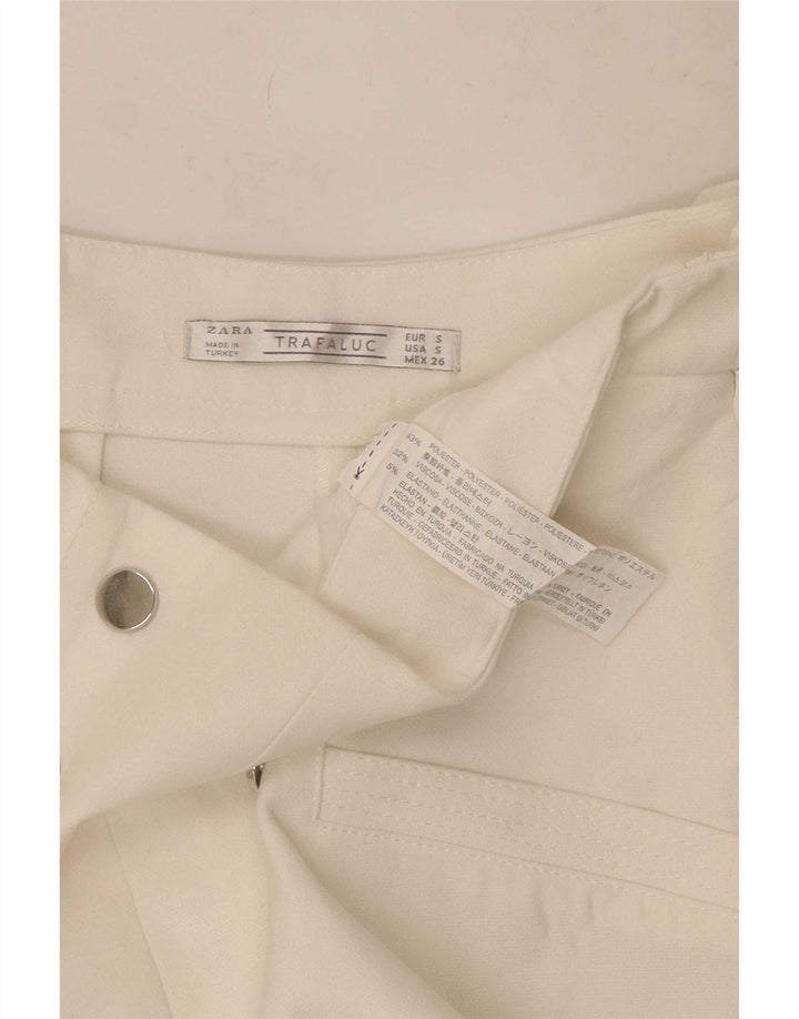 Zara Mujer Trafaluc Pantalones Calientes De Cintura Alta Pequeño W26 Poliéster Blanco