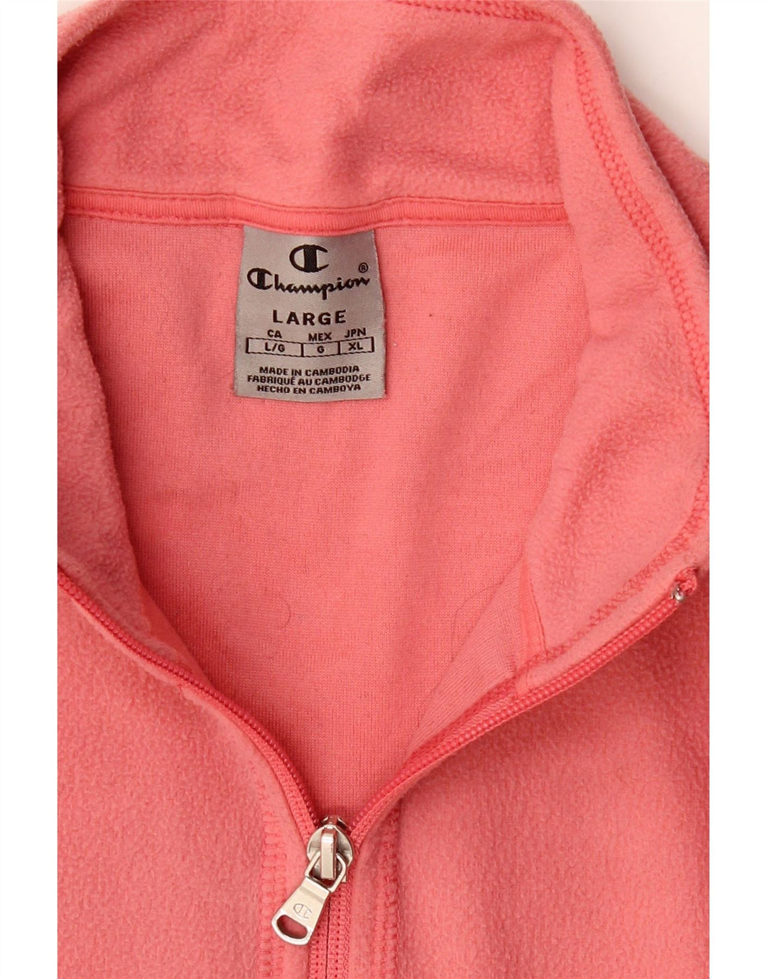 CHAMPION Womens Zip Neck Fleece Jumper UK 16 Large Pink Polyester Vintage Champion and Second-Hand Champion from Messina Hembry 