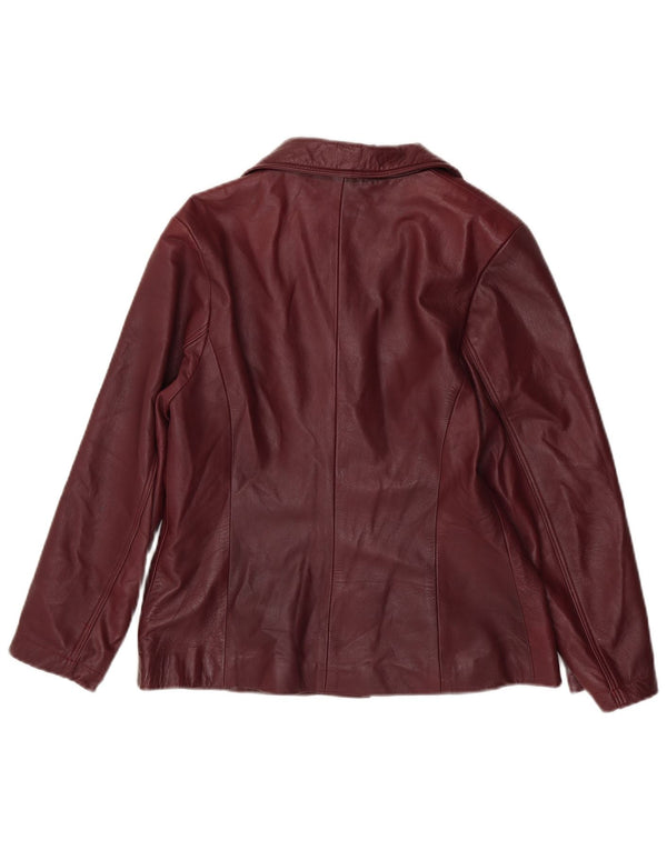 Vintage mujer 4 botones cuero Blazer chaqueta Reino Unido 18 XL cuero burdeos
