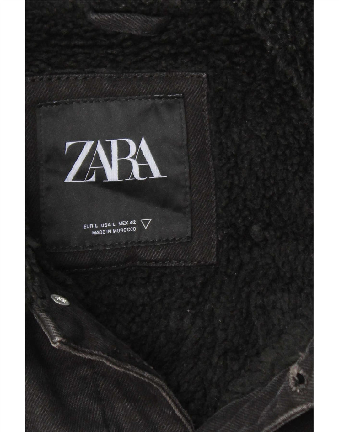 Zara Mens Denim Sherpa Chaqueta UK 40 Grande Poliéster Negro