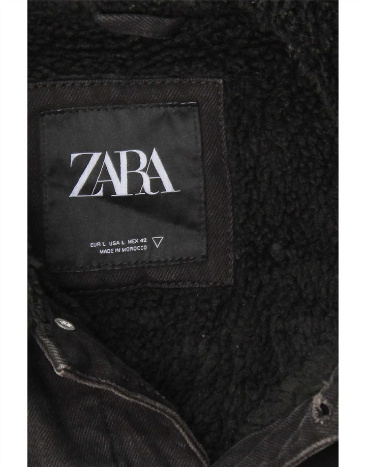 Zara Mens Denim Sherpa Chaqueta UK 40 Grande Poliéster Negro