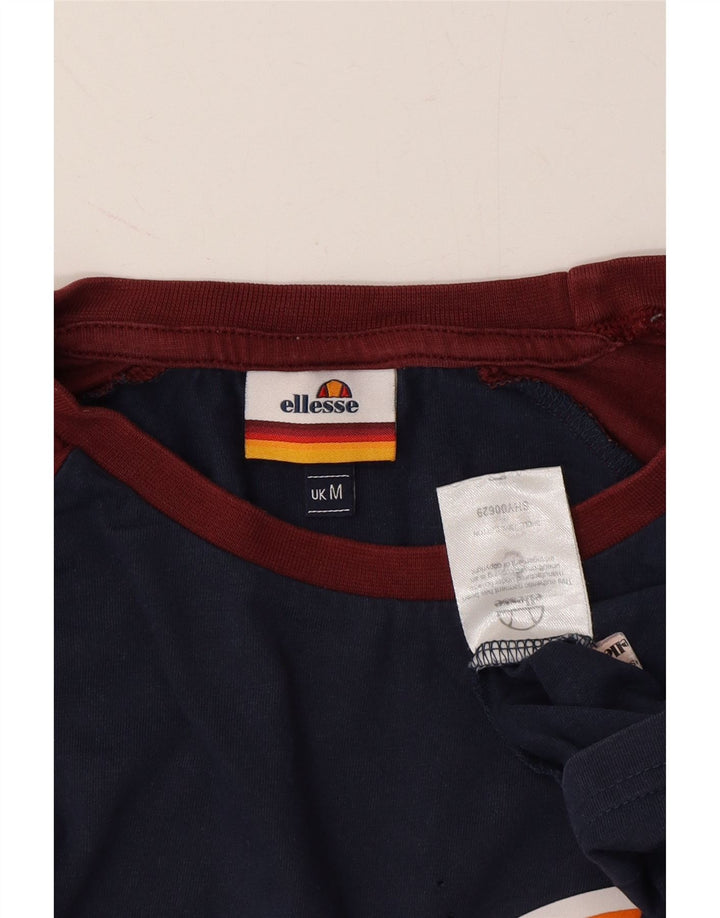 ELLESSE Mens Graphic T-Shirt Top Medium Navy Blue Colourblock Cotton Vintage Ellesse and Second-Hand Ellesse from Messina Hembry 