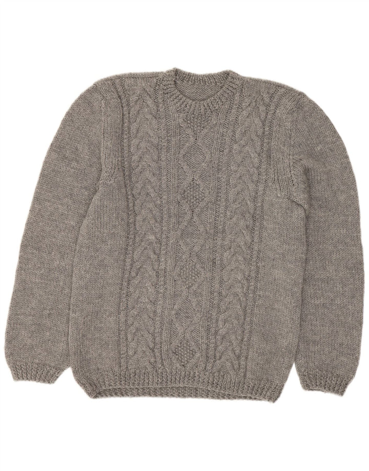 Vintage hombres cuello redondo jersey suéter gris medio