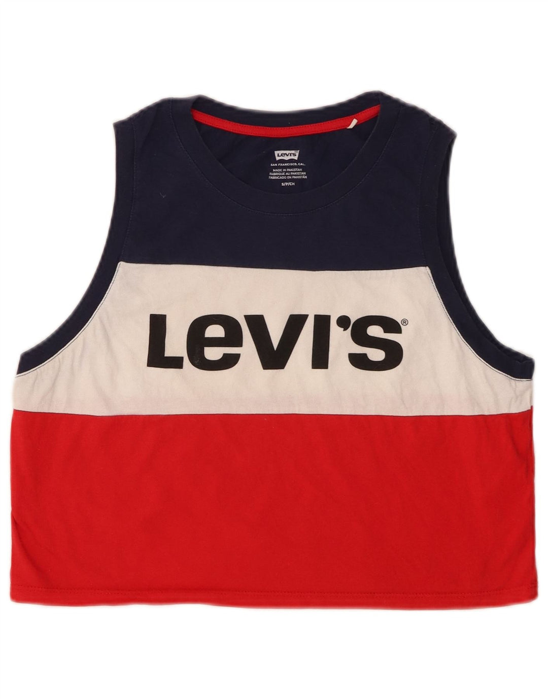 LEVI'S Top sin mangas con gráfico corto para mujer UK 10 Small Multicolor Rayas