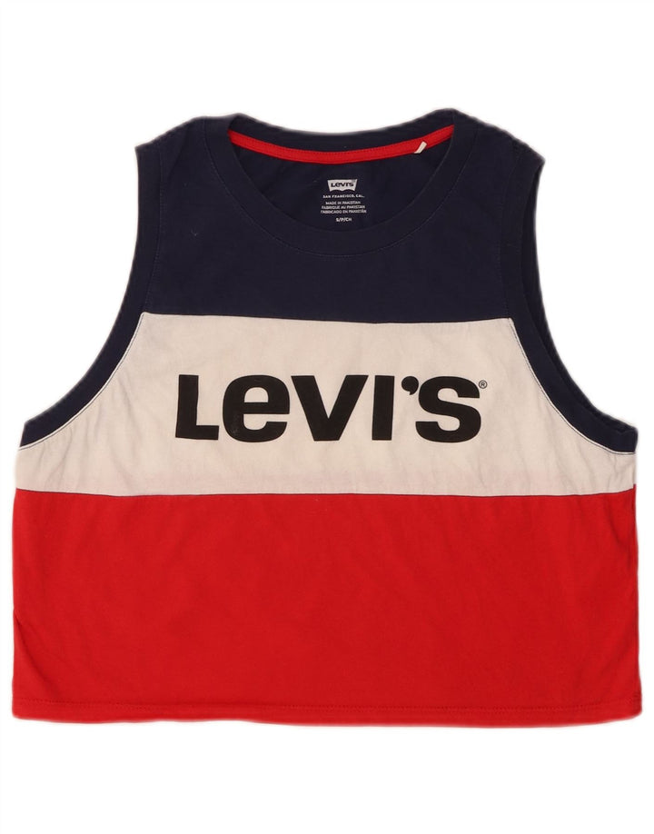 LEVI'S Top sin mangas con gráfico corto para mujer UK 10 Small Multicolor Rayas