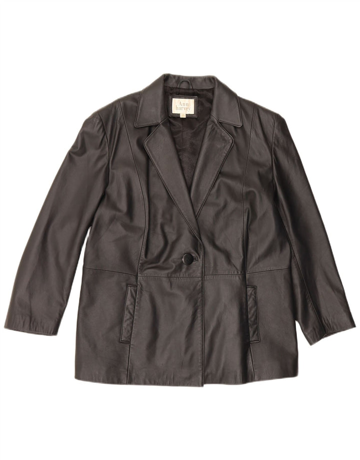 Ann Harvey Chaqueta Blazer de Cuero con 1 botón para Mujer UK 20 2XL Negro