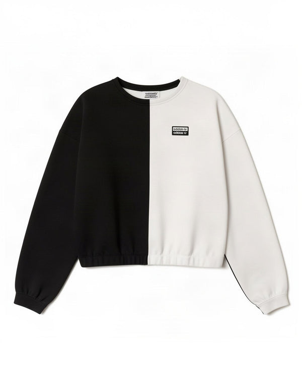 Adidas Top corto extragrande de manga larga para mujer UK 10 Small Black Colourblock