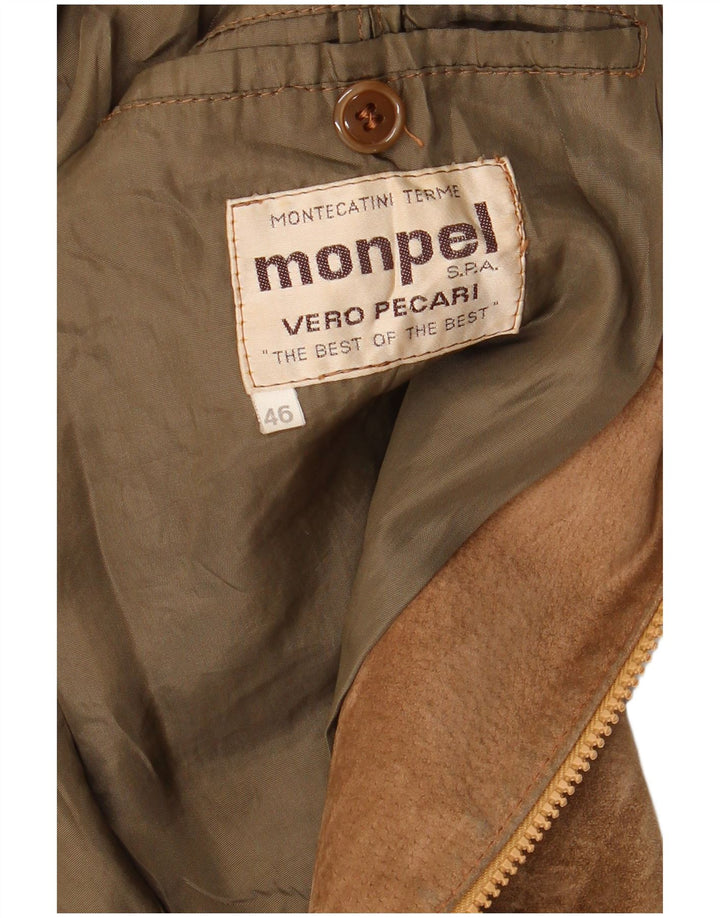 MONPEL Chaqueta bomber de ante para hombre IT 46 Small Brown Leather