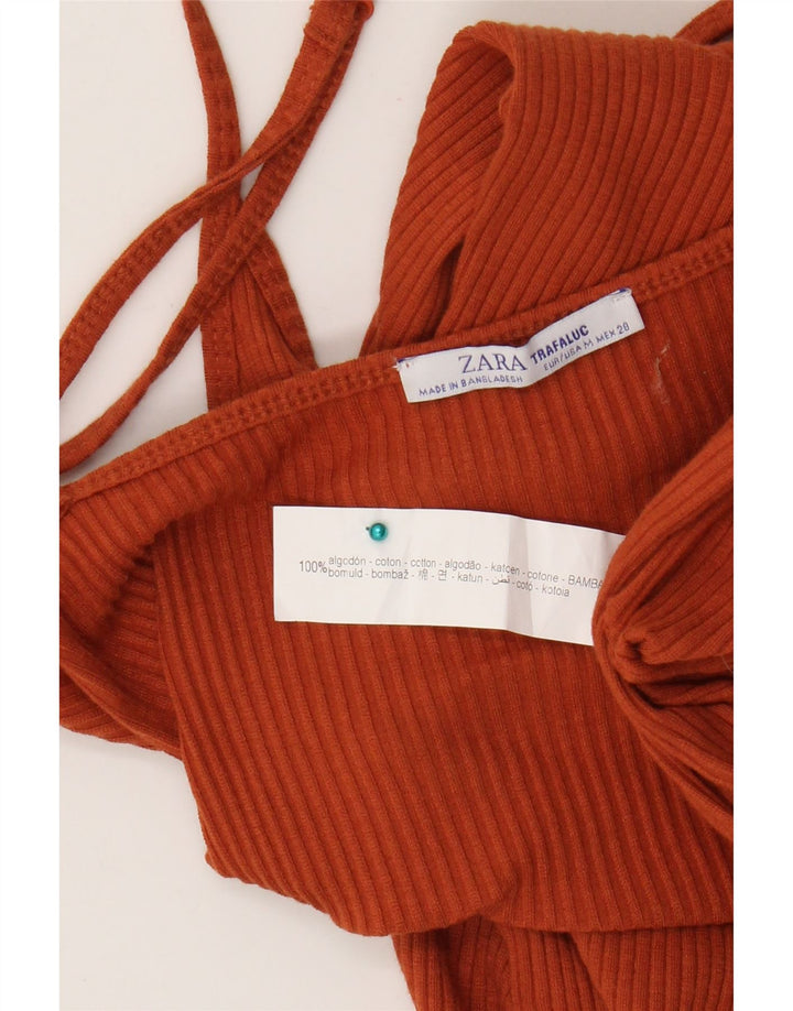 Zara Mujer Mono Sin Mangas UK 42 Mediano Naranja Algodón