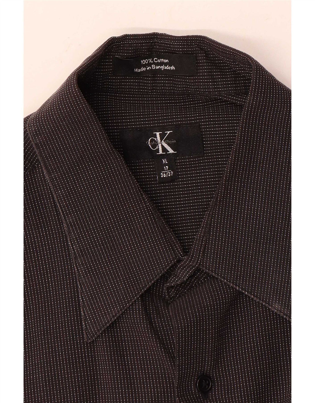 Calvin Klein Camisa para hombre Talla 17 XL Algodón a rayas gris