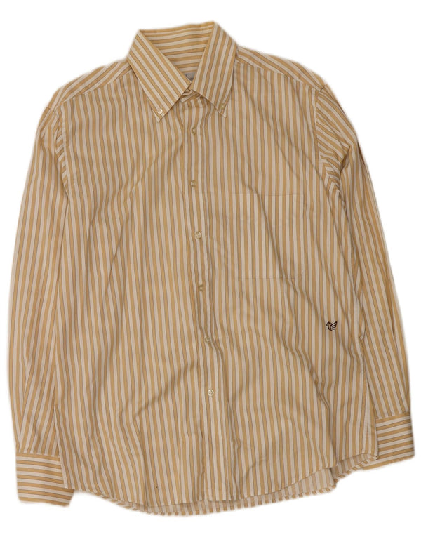 Caporiccio Mens Shirt Size 42 16 1/2 Large Yellow Pinstripe Cotton
