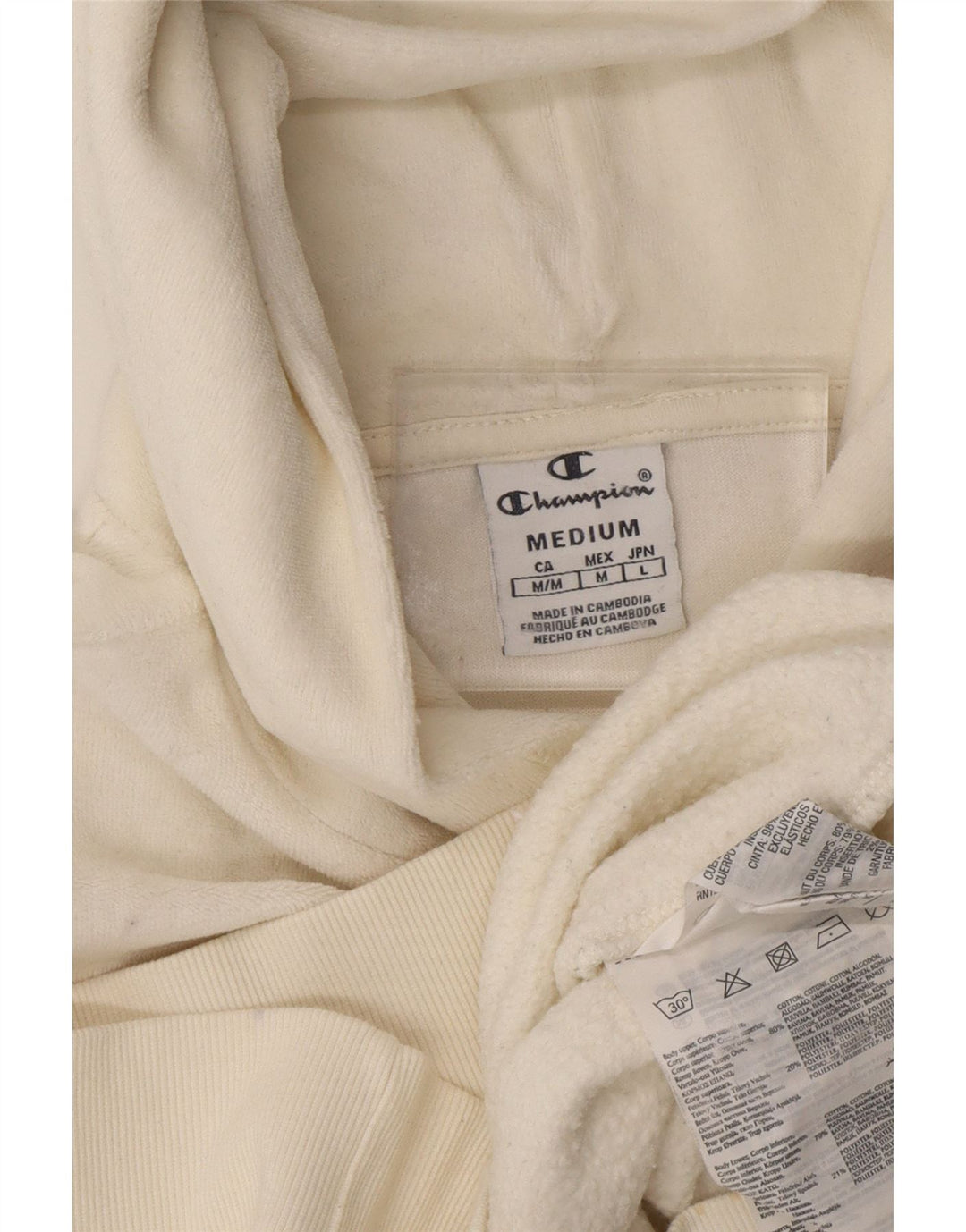 CHAMPION Jersey de forro polar con capucha y gráfico para mujer UK 14 Medium Off White Cotton