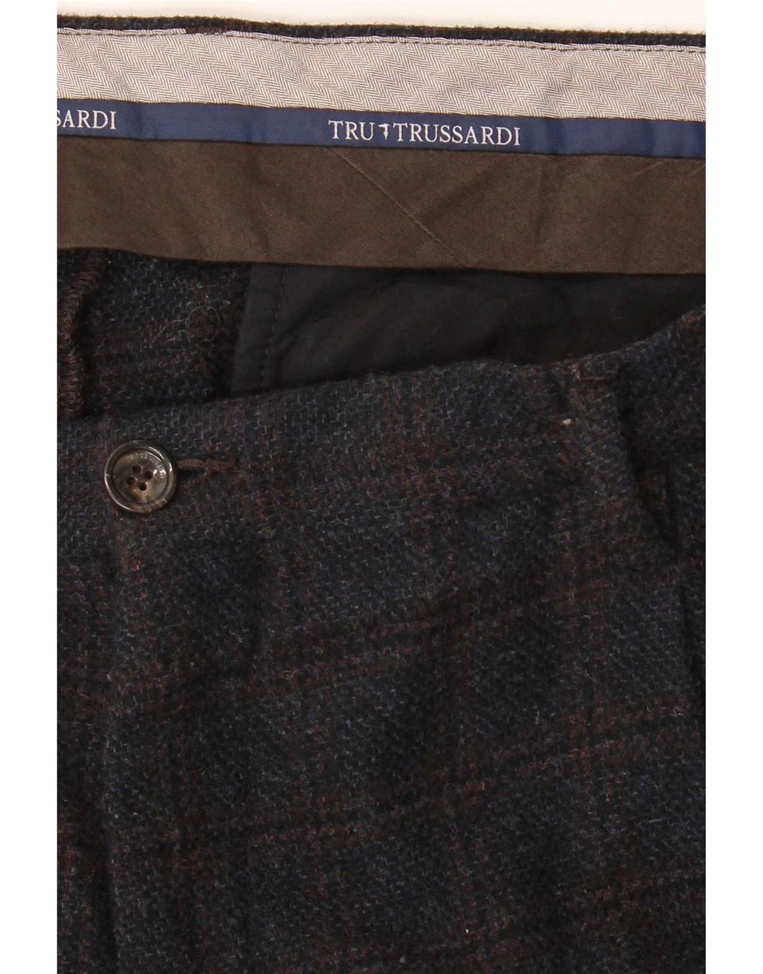 Pantalón De Traje Recto Hombre Trussardi W38 L33 Azul Marino A Cuadros