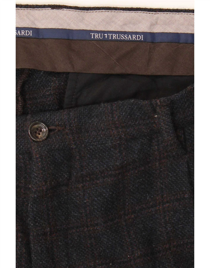 Pantalón De Traje Recto Hombre Trussardi W38 L33 Azul Marino A Cuadros