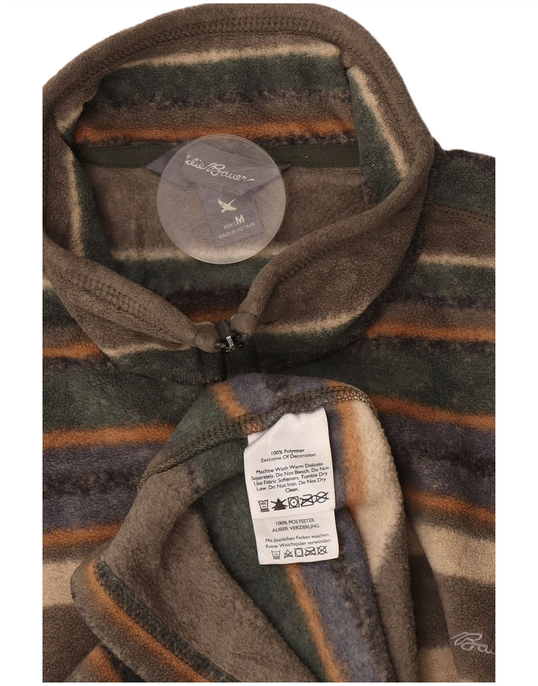 EDDIE BAUER Jersey de forro polar con cuello y cremallera para hombre, tamaño mediano, multicolor, a rayas