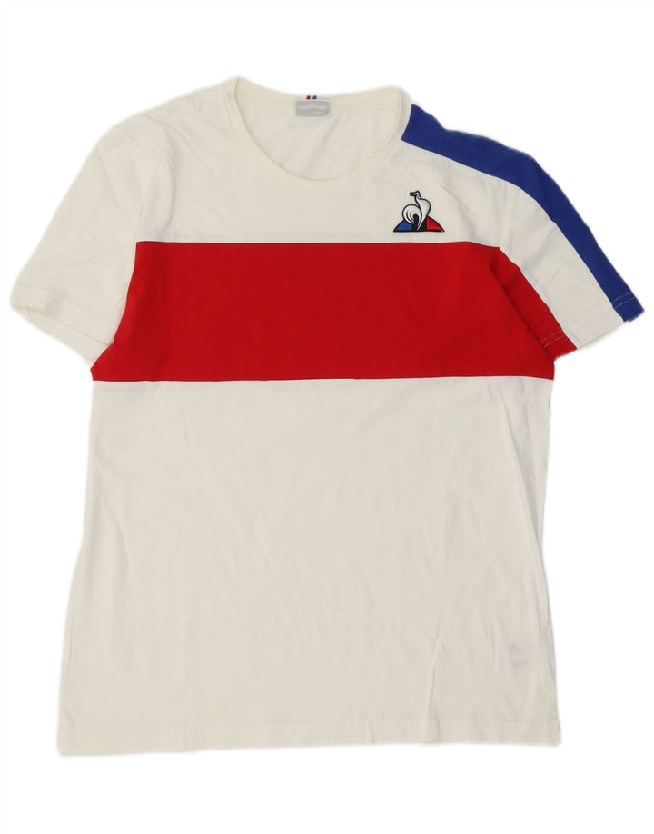 LE COQ SPORTIF Hombre Camiseta Top Medium Blanco Colorblock Algodón