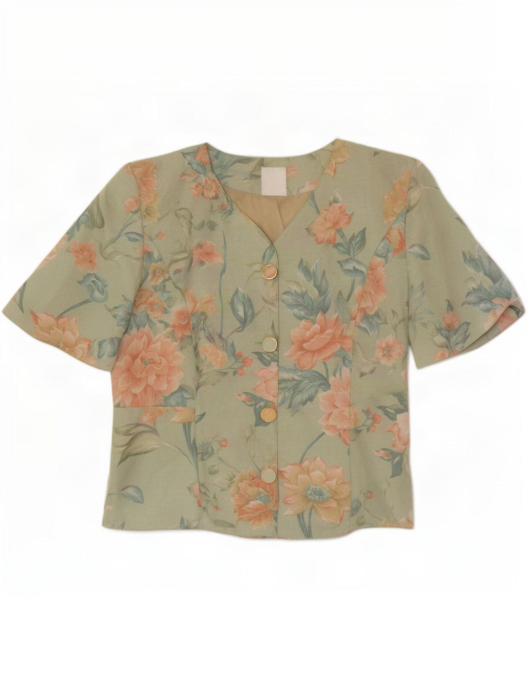 Clover Chaqueta Blazer de Manga Corta con 3 Botones para Mujer UK 40 Verde Medio Floral