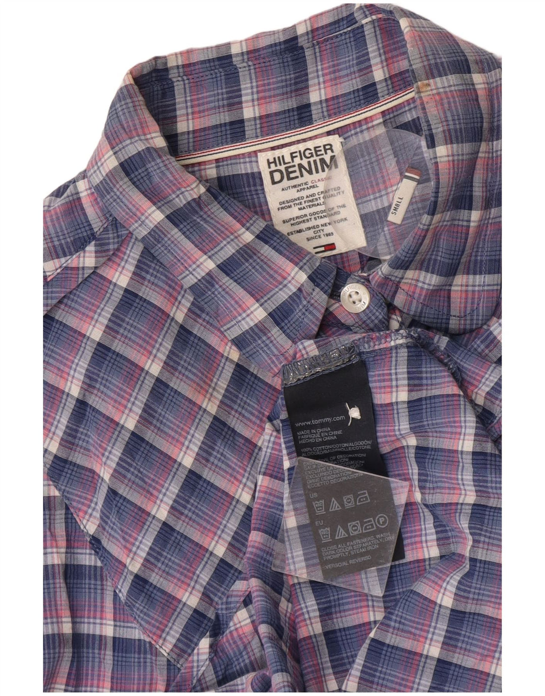Camisa Tommy Hilfiger para mujer UK 44 Algodón a cuadros azul mediano