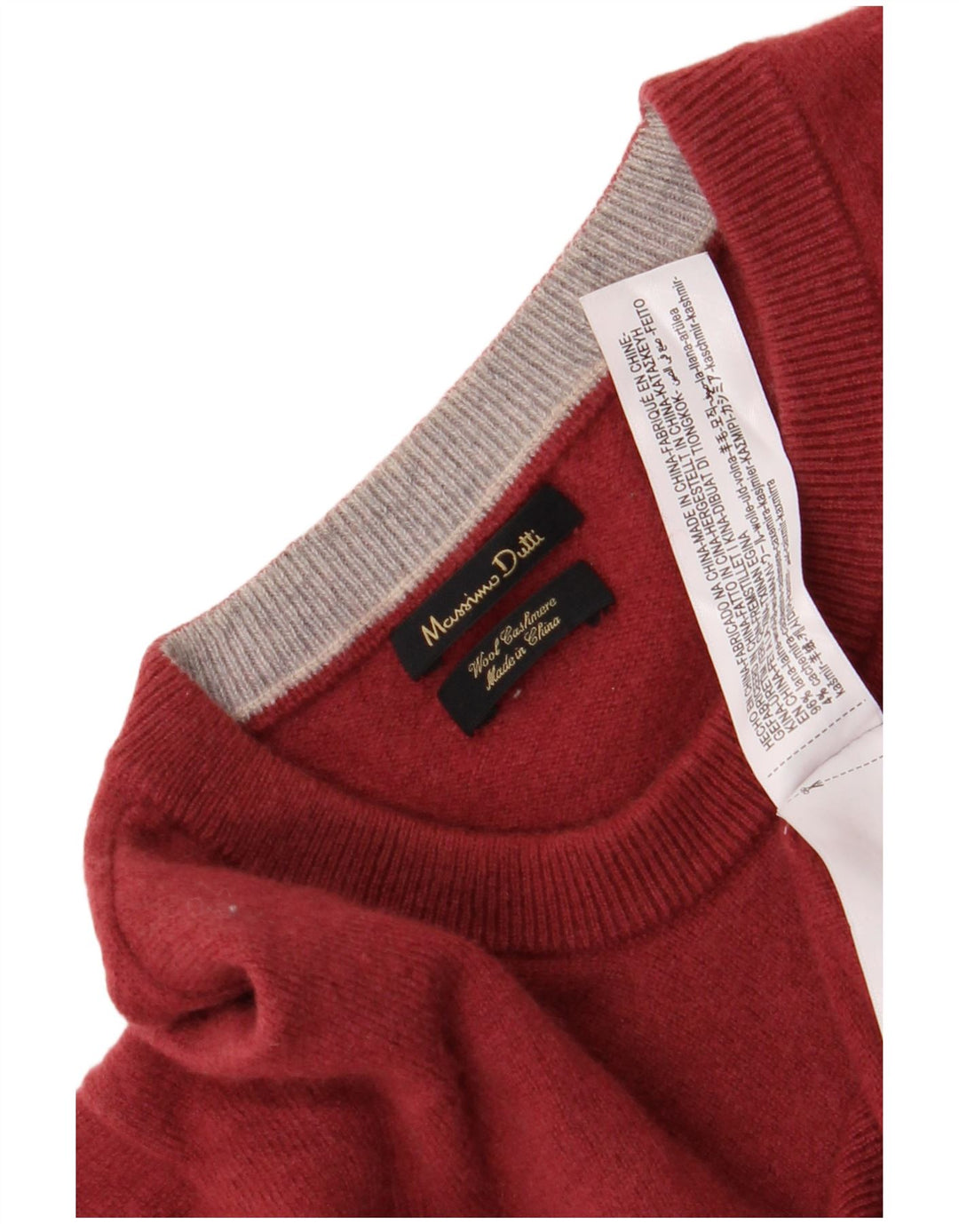 Massimo Dutti Jersey Cuello Redondo Hombre XL Lana Roja