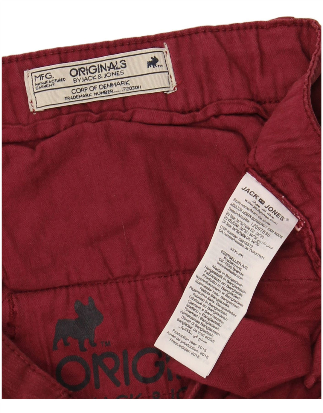 JACK & JONES Pantalón chino slim fit para hombre W34 L30 Algodón granate