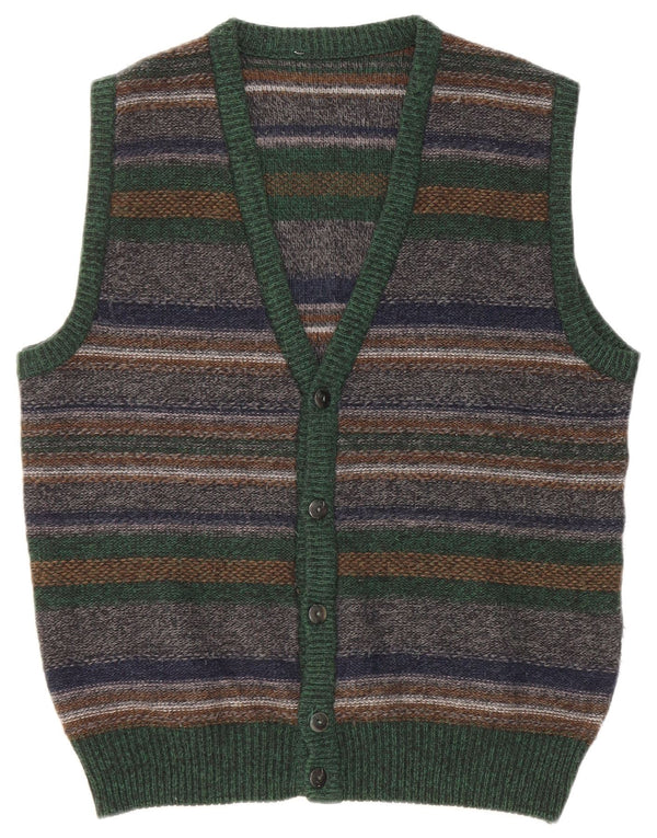 Vintage hombres sin mangas Cardigan suéter medio multicolor lana a rayas