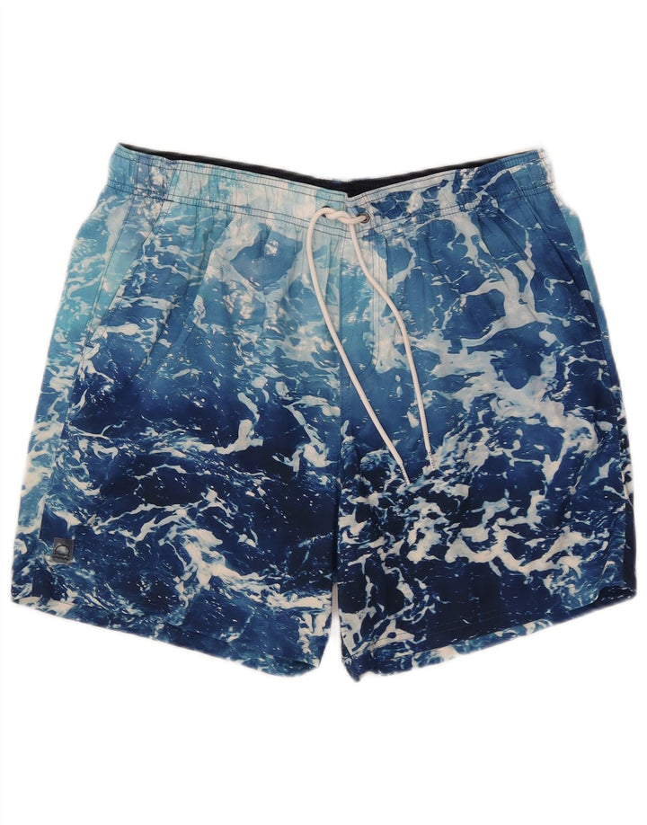 Marks & Spencer Bañador con estampado abstracto para hombre, talla grande, poliéster azul