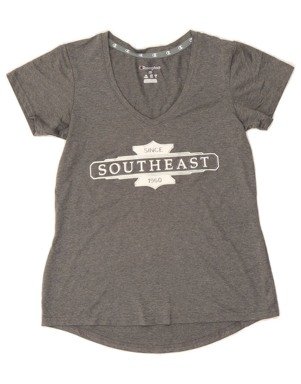 CHAMPION Womens Graphic T-Shirt Top UK 6 XS Grey Polyester