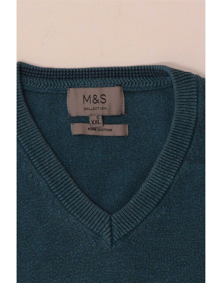 Marks & Spencer - Jersey con cuello en V para hombre, talla 2XL, algodón azul