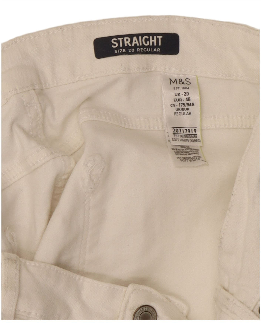 Marks & Spencer Vaqueros rectos regulares para mujer UK 20 2XL W40 L29 Blanco