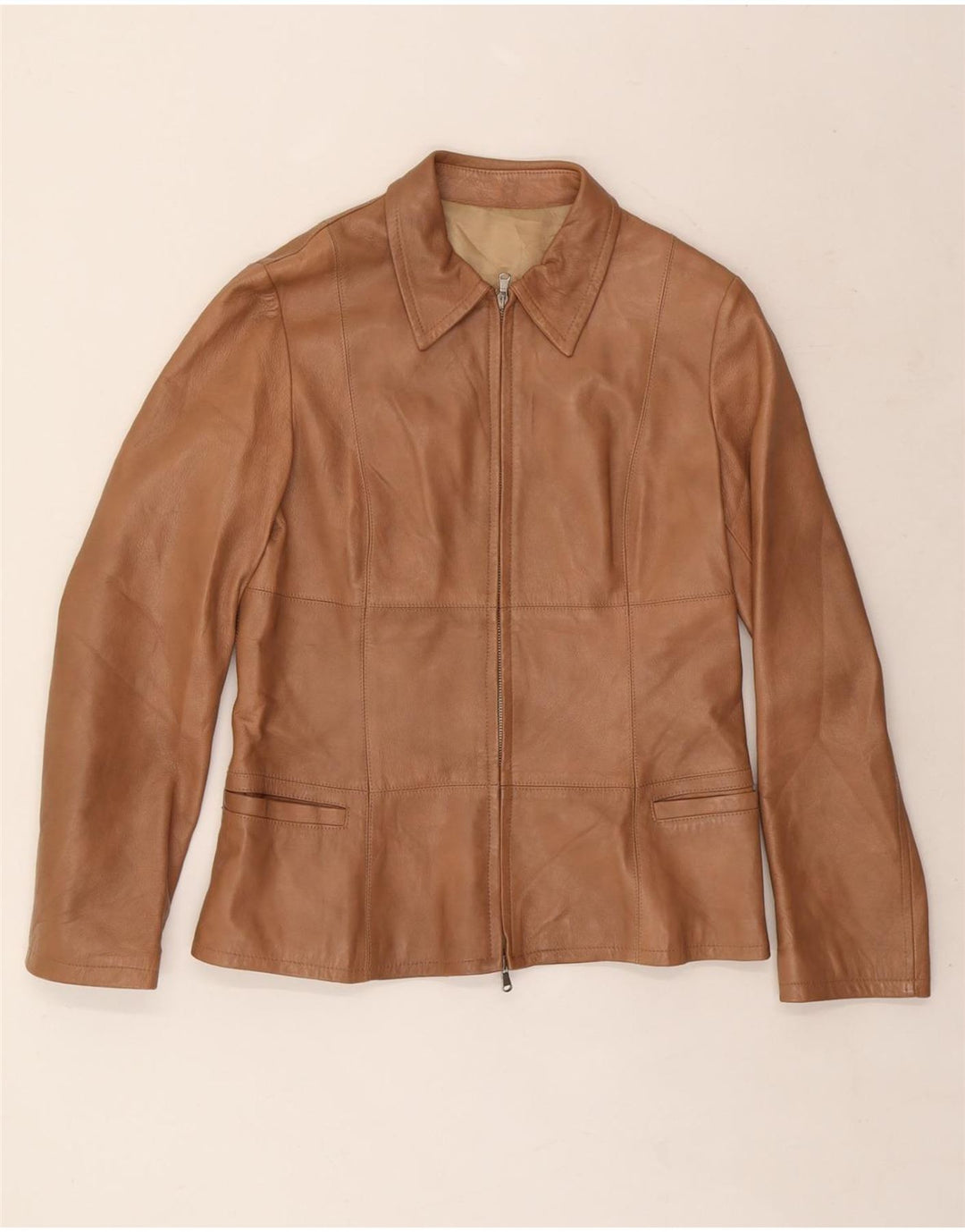 VINTAGE Chaqueta de cuero para mujer IT 48 XL Cuero marrón
