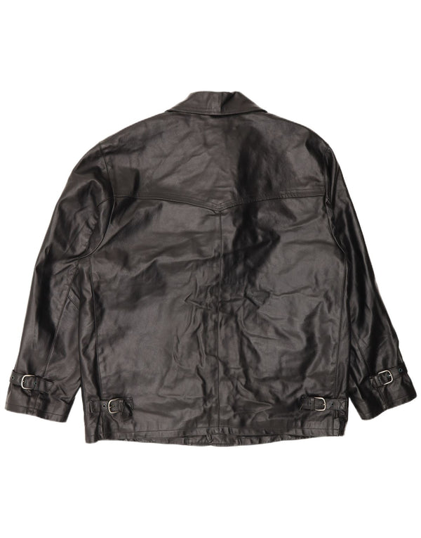 Essebi Chaqueta de cuero para hombre IT 50 Cuero negro grande