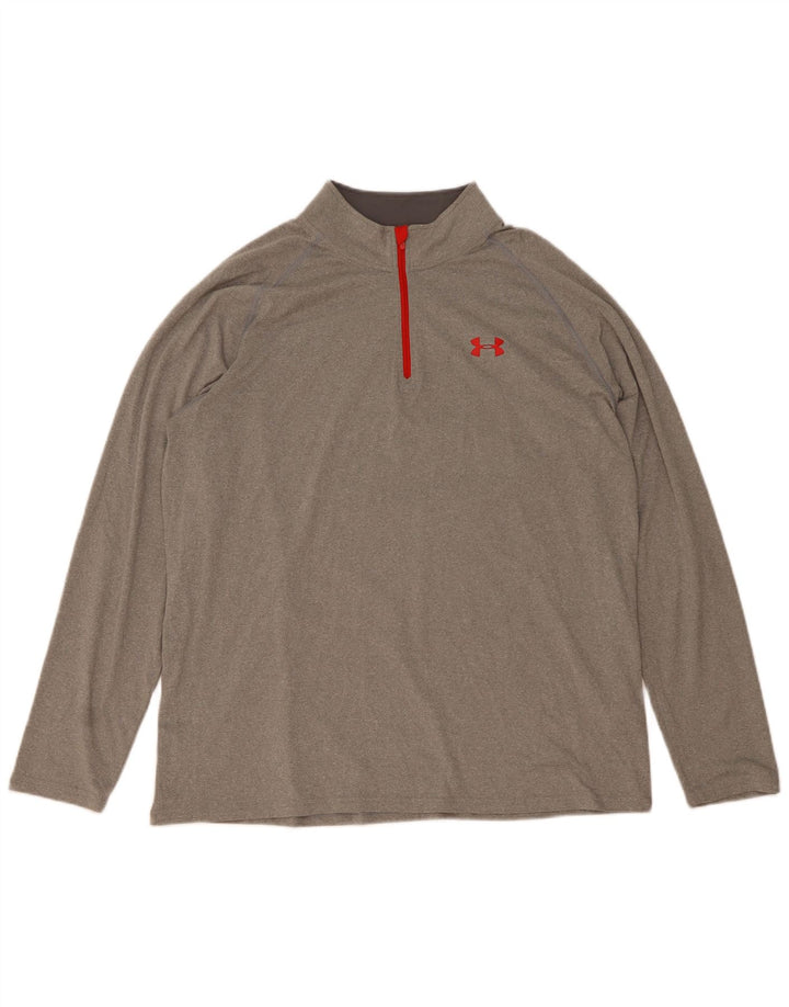 Under Armour Hombre Heat Gear Zip Neck Jersey Chándal Top XL Gris