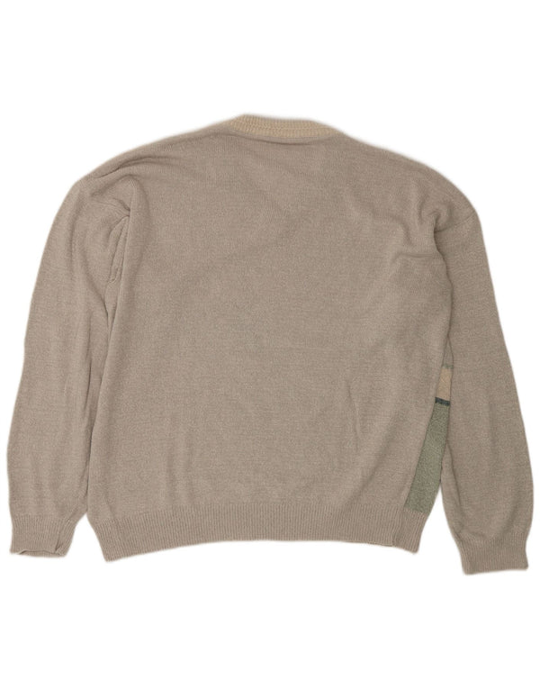 Vintage hombres V-cuello jumper suéter IT 58 2XL verde geométrico