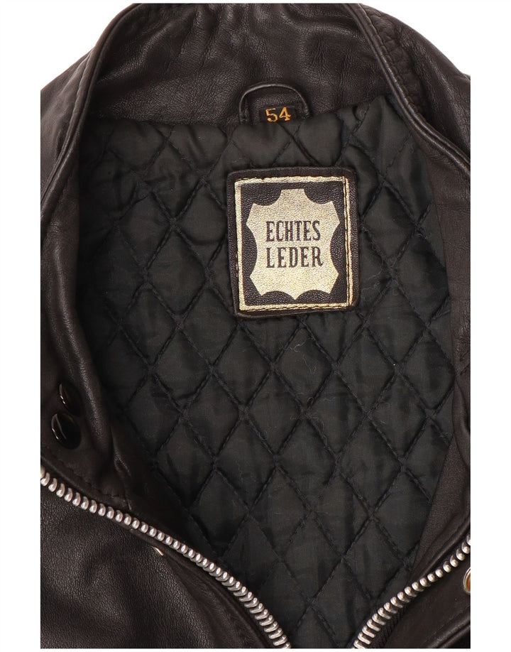 VINTAGE Chaqueta de cuero militar para hombre IT 54 2XL Cuero negro