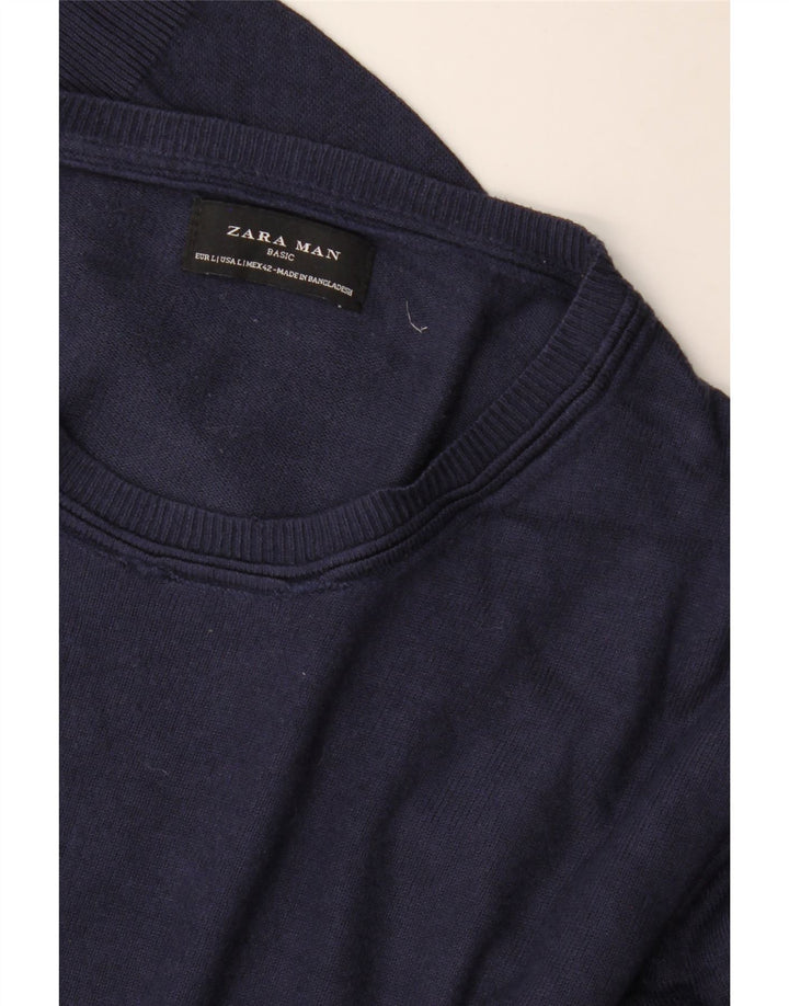 Zara Mens Crew Neck Jumper Sweater Grande Azul Marino