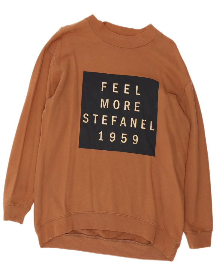 Stefanel Sudadera holgada con estampado gráfico para mujer, talla 44, color marrón medio