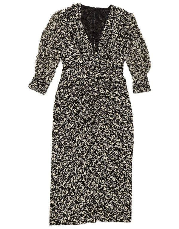 Topshop Vestido largo de manga 3/4 para mujer Petite UK 4 XS Poliéster floral negro