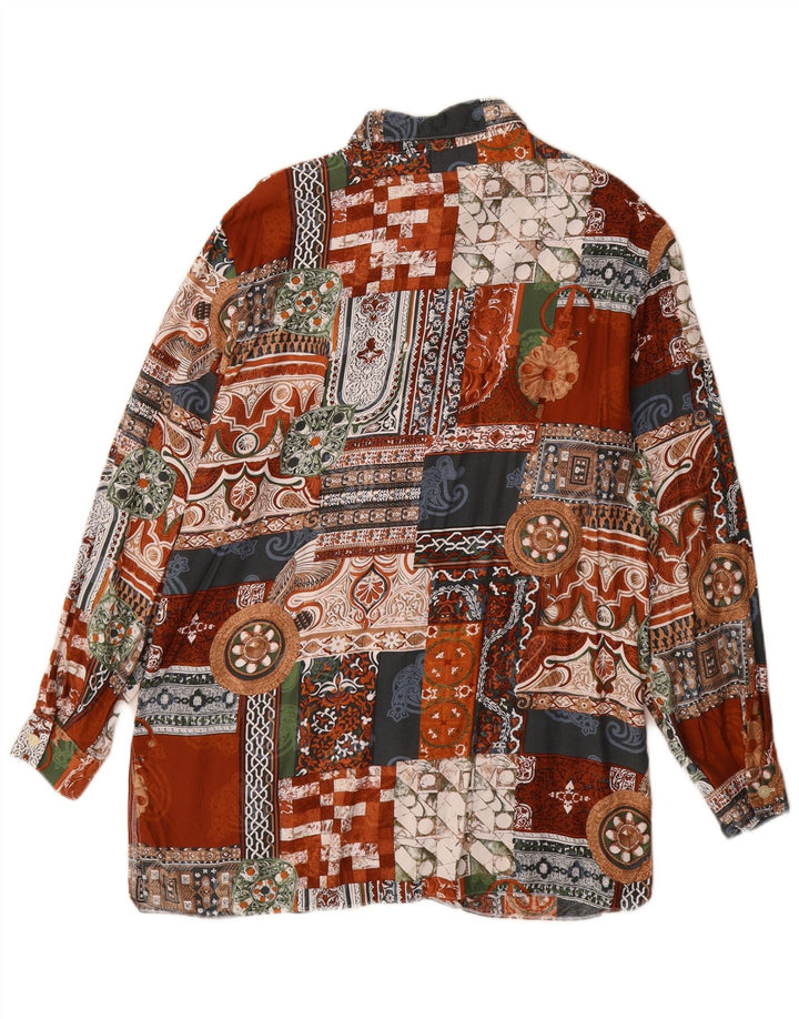 Vintage mujer camisa larga Reino Unido 14 gran patchwork multicolor viscosa
