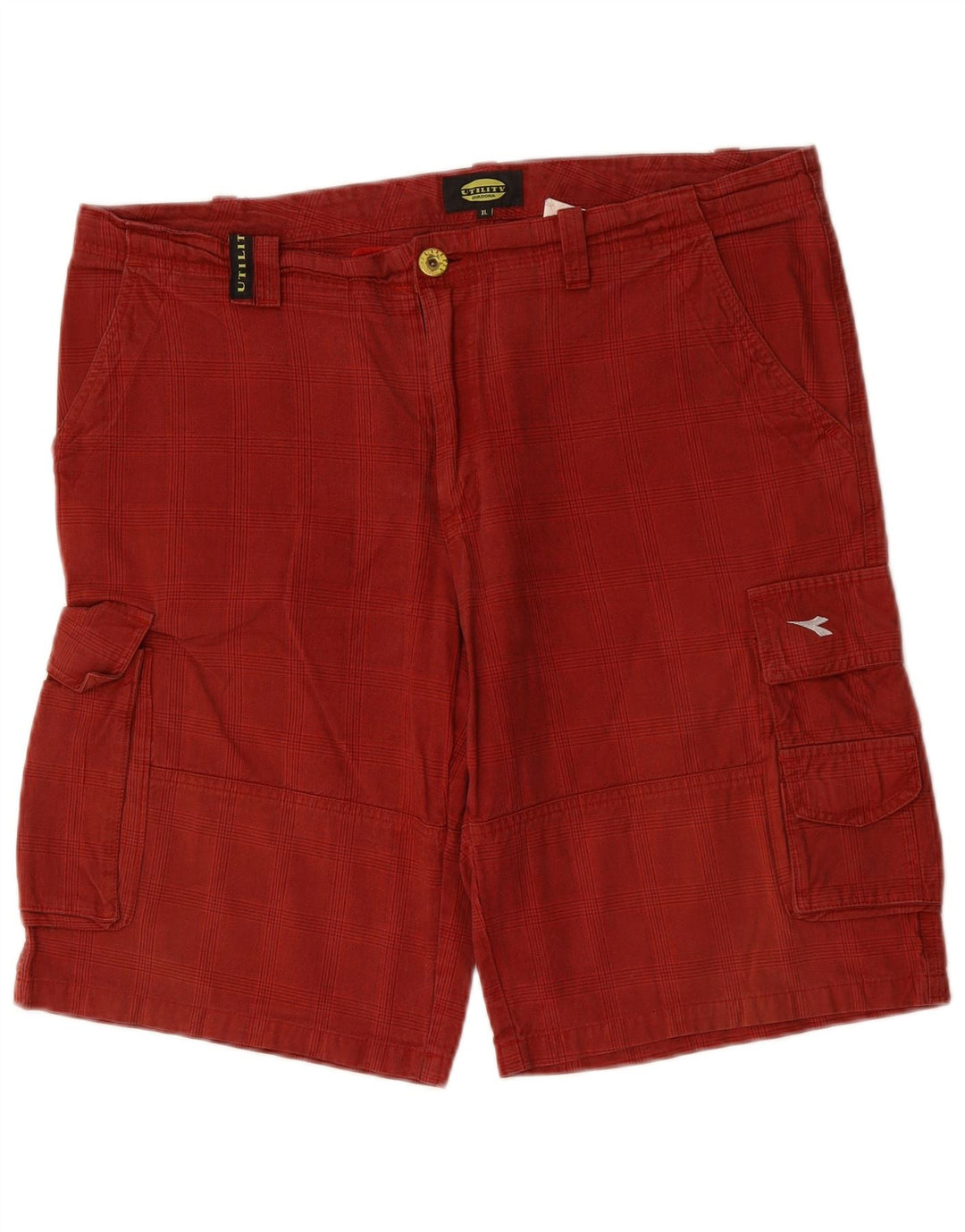 DIADORA Shorts Cargo Hombre XL W38 Algodón A Cuadros Rojos