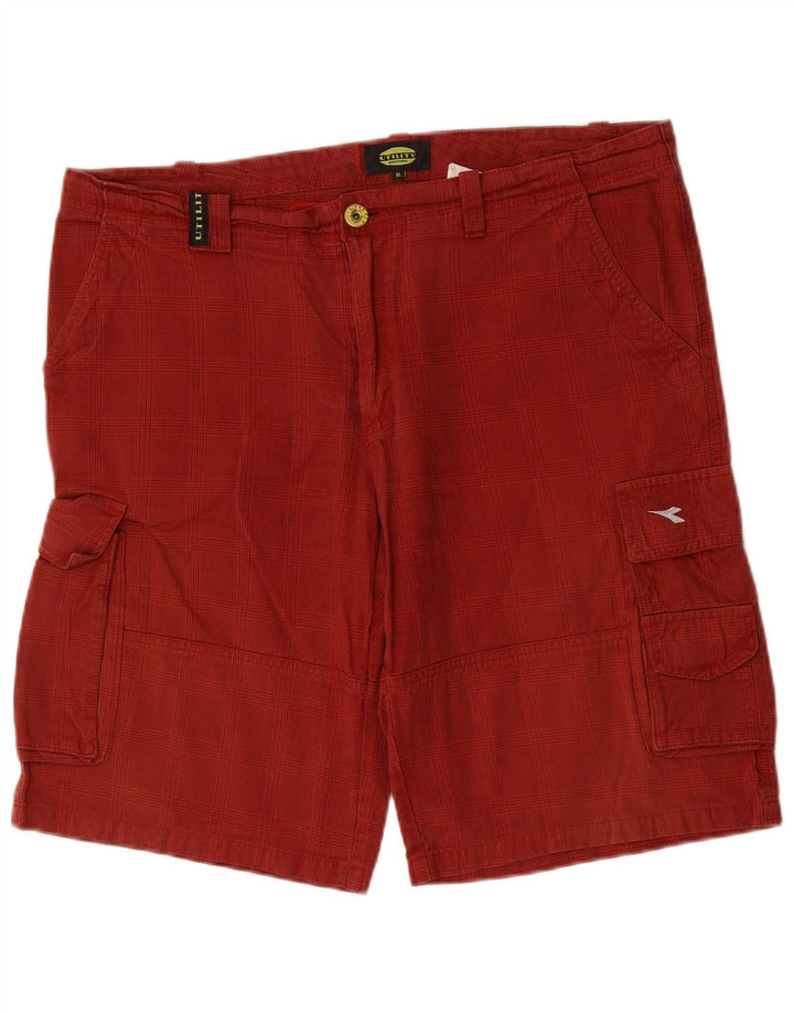 DIADORA Shorts Cargo Hombre XL W38 Algodón A Cuadros Rojos