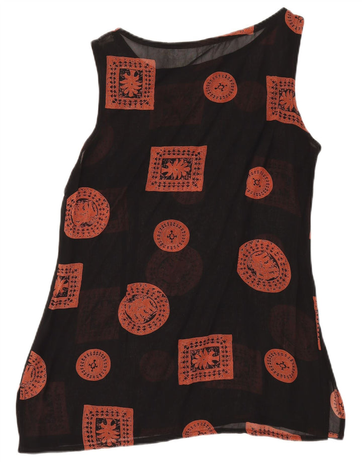 Vintage mujer túnica sin mangas Top Reino Unido 12 Patchwork negro medio