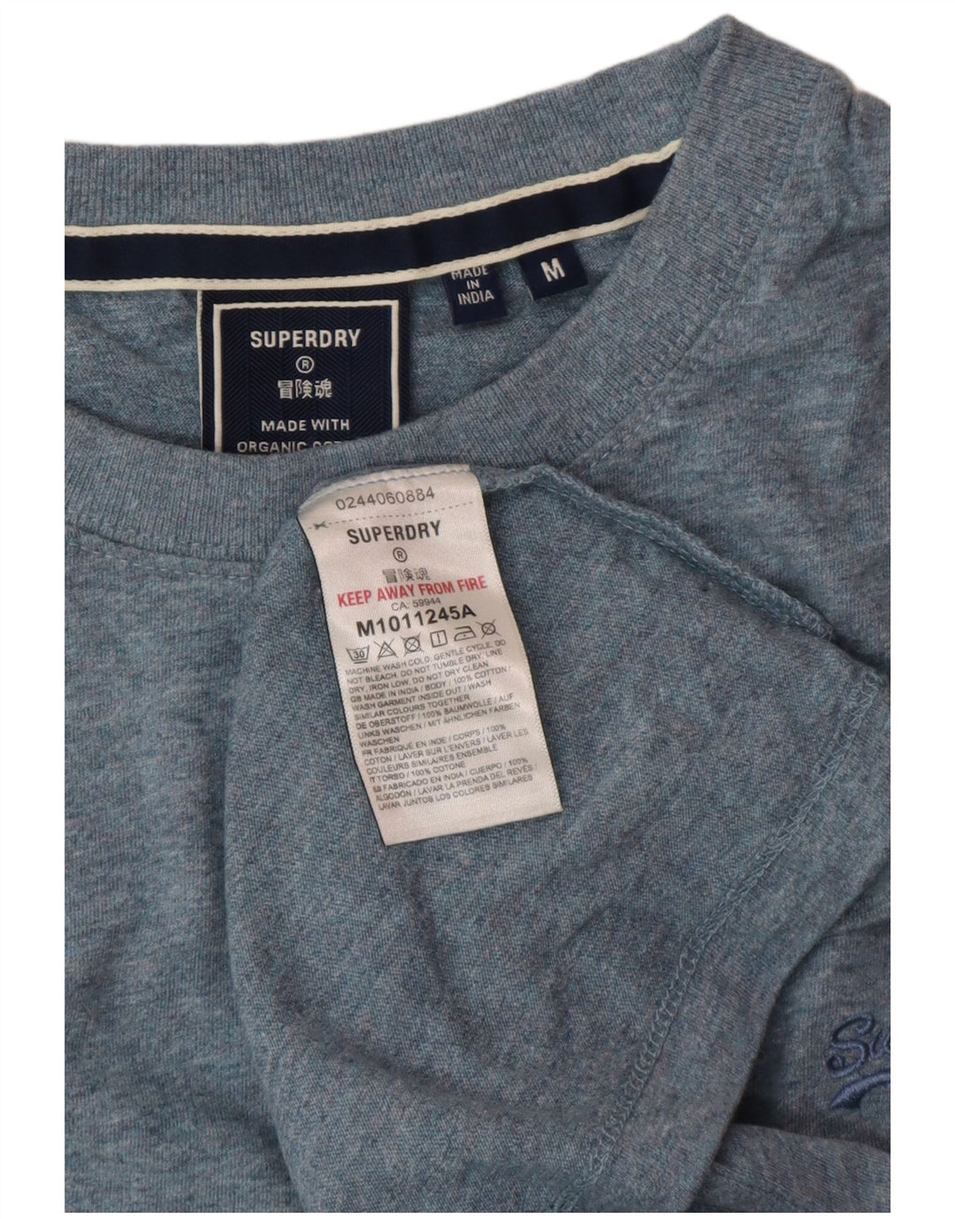 SUPERDRY Hombre Camiseta Top Azul Medio Algodón