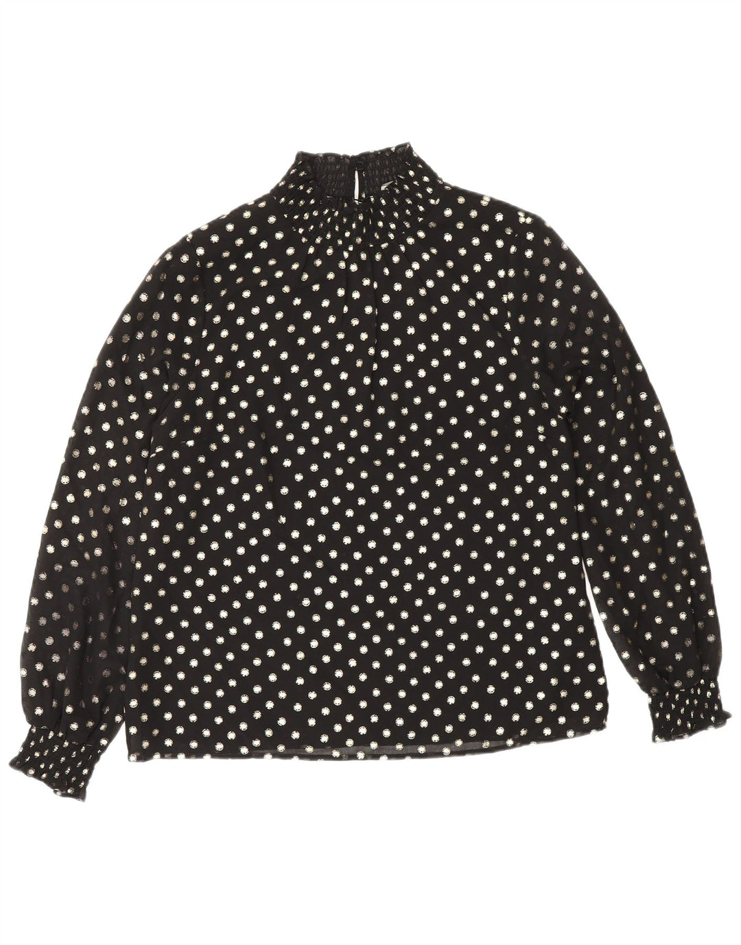Oasis Blusa de manga larga para mujer Top UK 42 Poliéster con lunares negros medianos