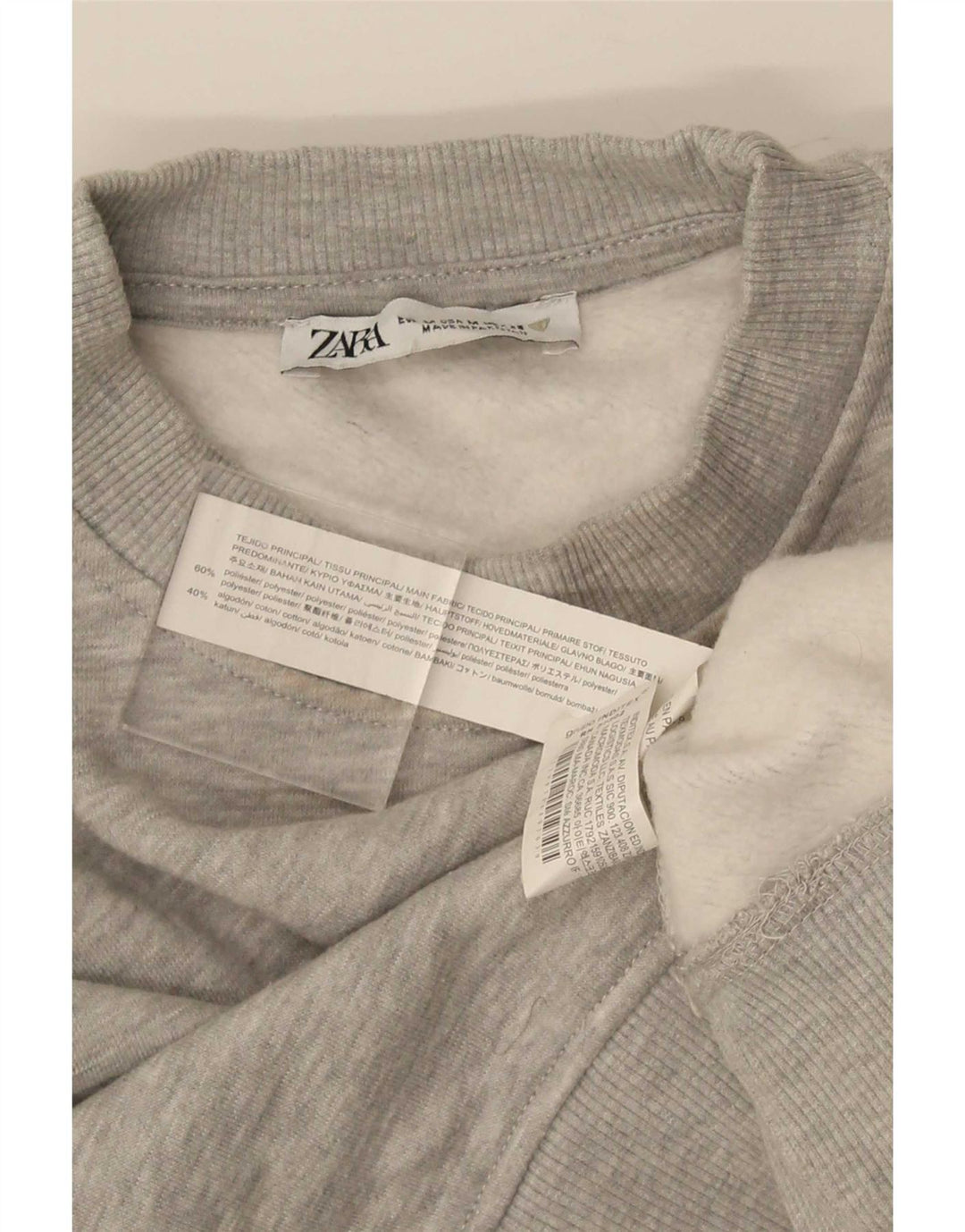 Zara Mujer Crop Sudadera Jumper UK 44 Poliéster Gris Medio