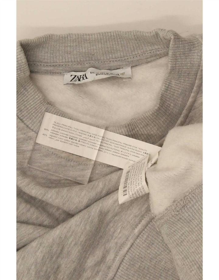 Zara Mujer Crop Sudadera Jumper UK 44 Poliéster Gris Medio