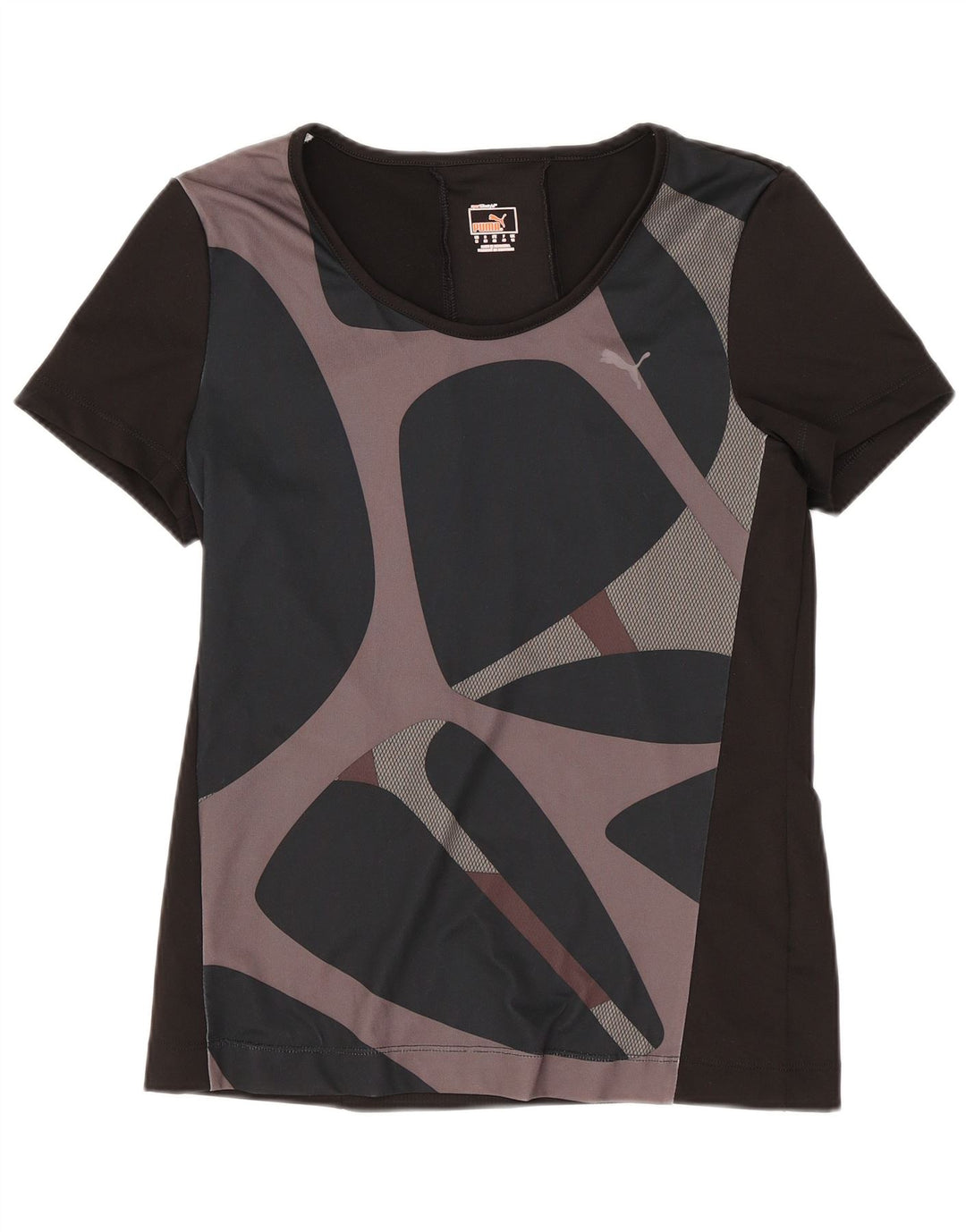 Puma Camiseta para mujer Top UK 12 Medium Negro Geométrico Poliéster