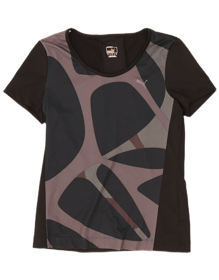 Puma Camiseta para mujer Top UK 12 Medium Negro Geométrico Poliéster