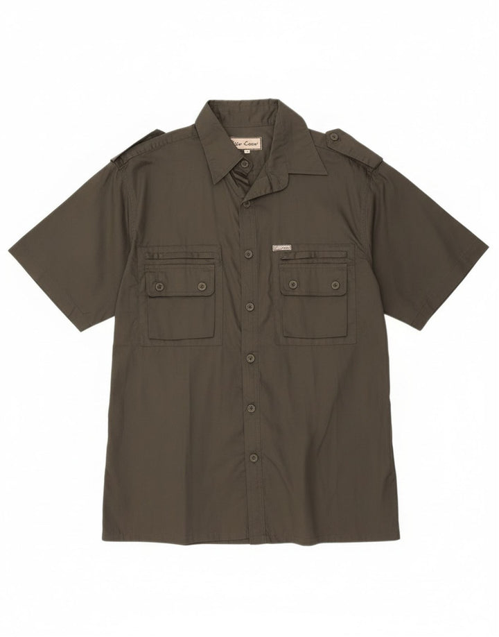ESSE EMME Camisa militar de manga corta para hombre Algodón caqui medio